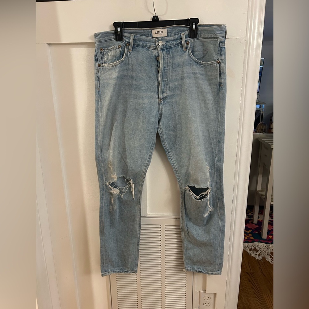 Agolde Jaime Light Wash Distressed Button Fly Jea… - image 2